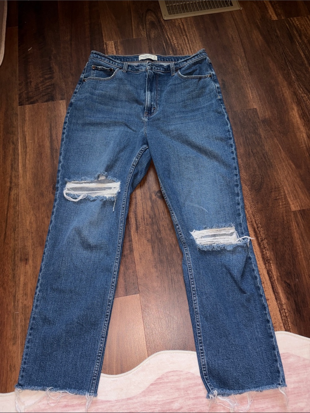 Abercrombie & Fitch Distressed Dark Blue Straight-Leg Jeans